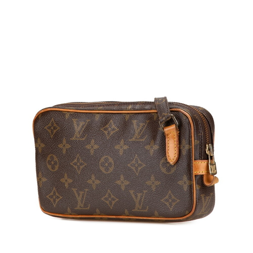 LOUIS VUITTON Authentic Brown Monogram Leather Pochette Shoulder Bag - Picture 2 of 11